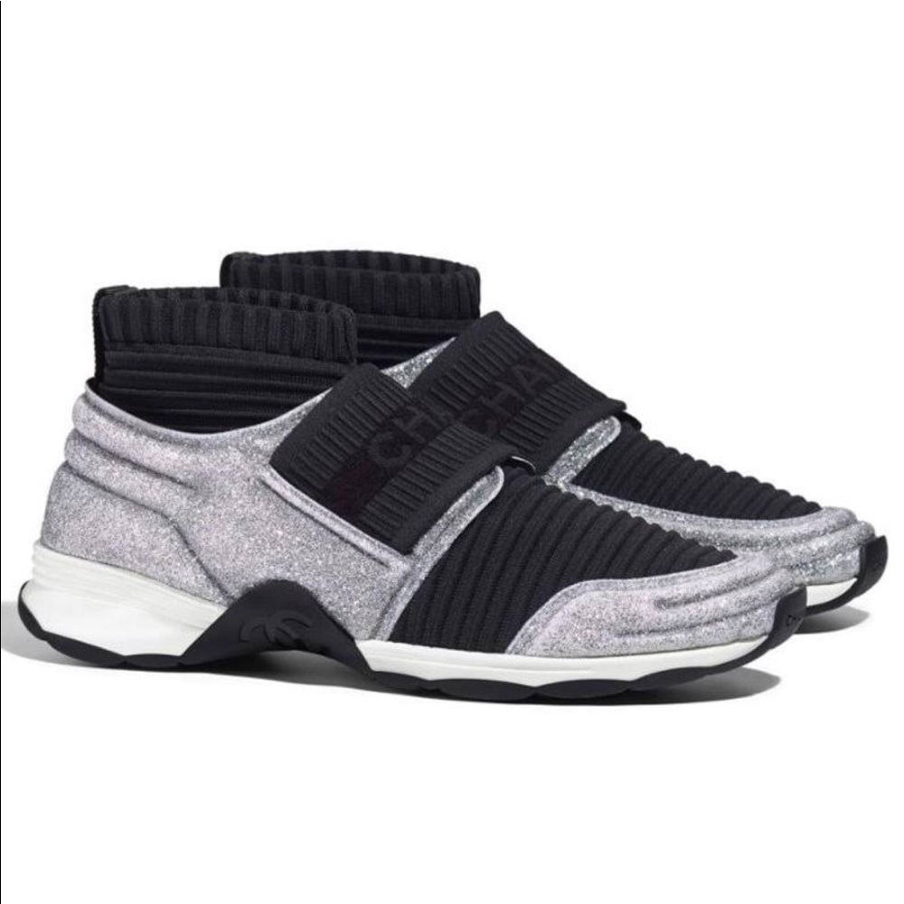 Glitter Silver and black Chanel sneakers! Size 6.5